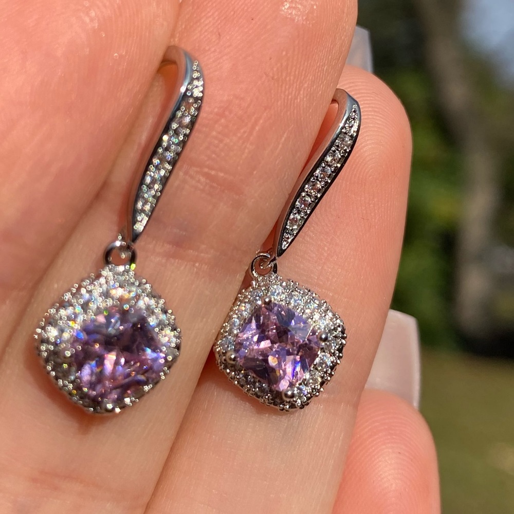 NEW 925 Sterling Silver Pink stone earrings - Picture 4 of 4